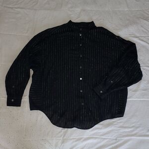 CLOSED Oversized Striped Cotton Button Down Shirt Black W/ Gold Pinstripe SMALL